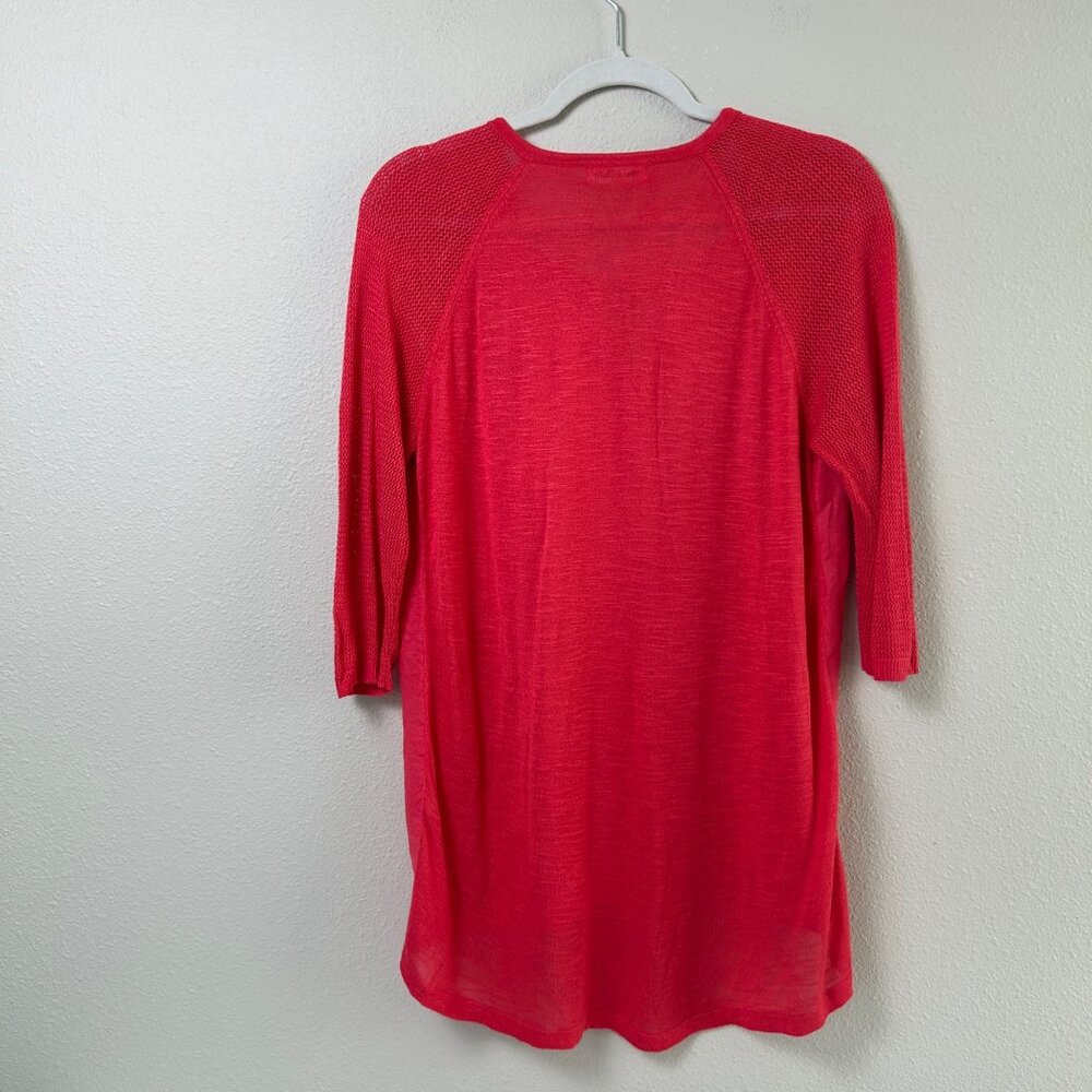 Calvin Klein Top Womens L Pink Linen Viscose 3/4 Sleeve Mixed Media Mesh Tassels - Picture 4 of 10